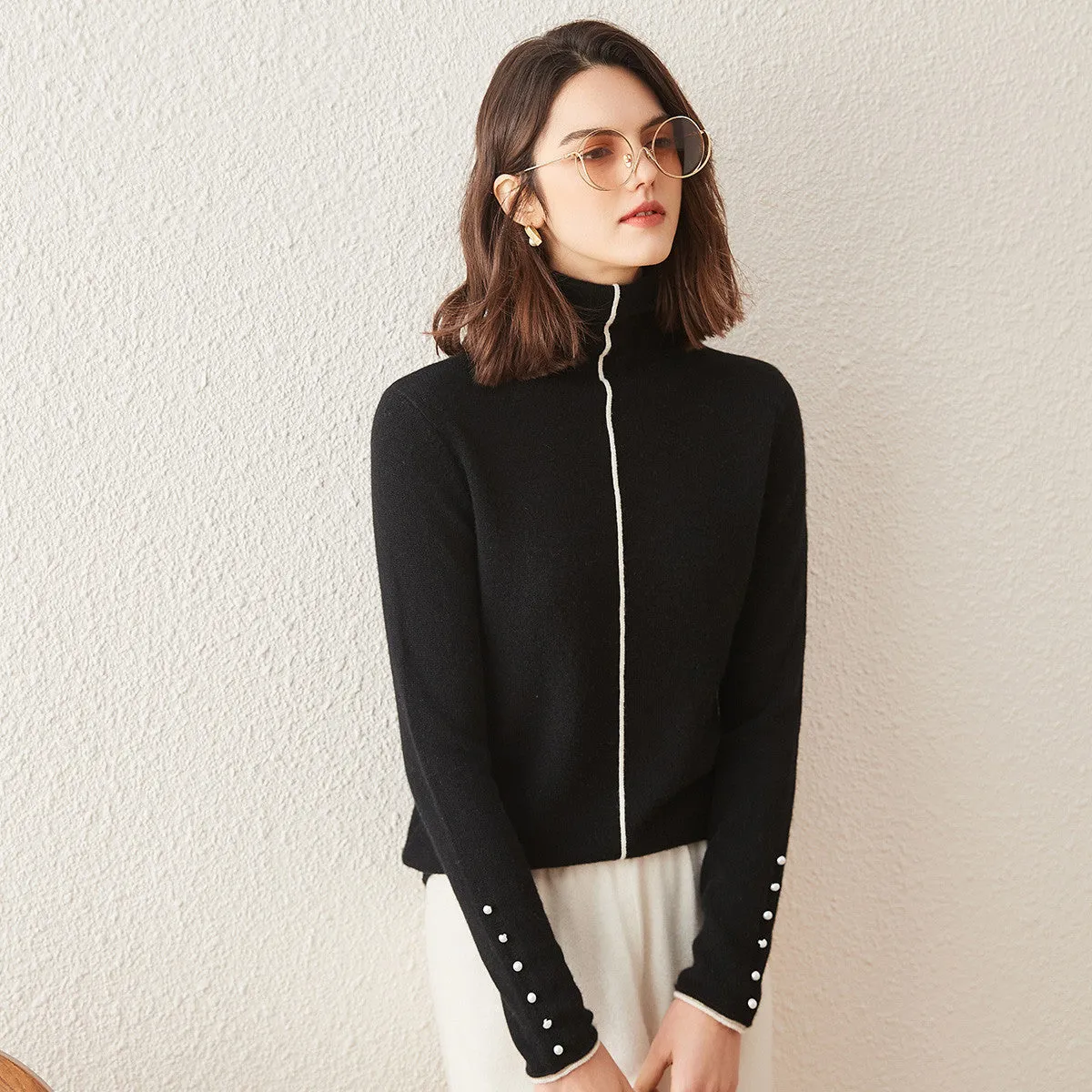 100% Cashmere Pearl Buttoned Sweater