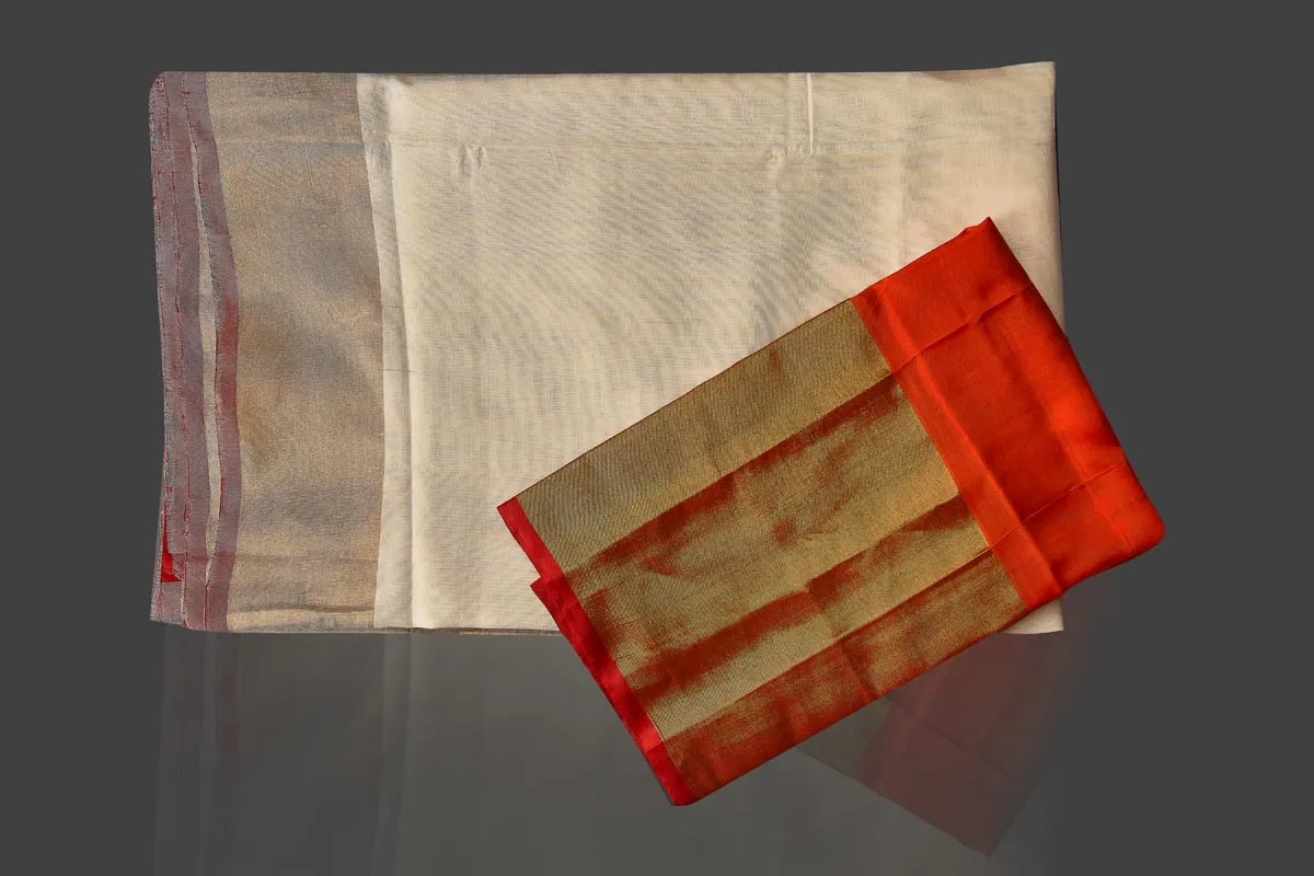 90J787 Off White Uppada Silk Sari with Golden Zari Border