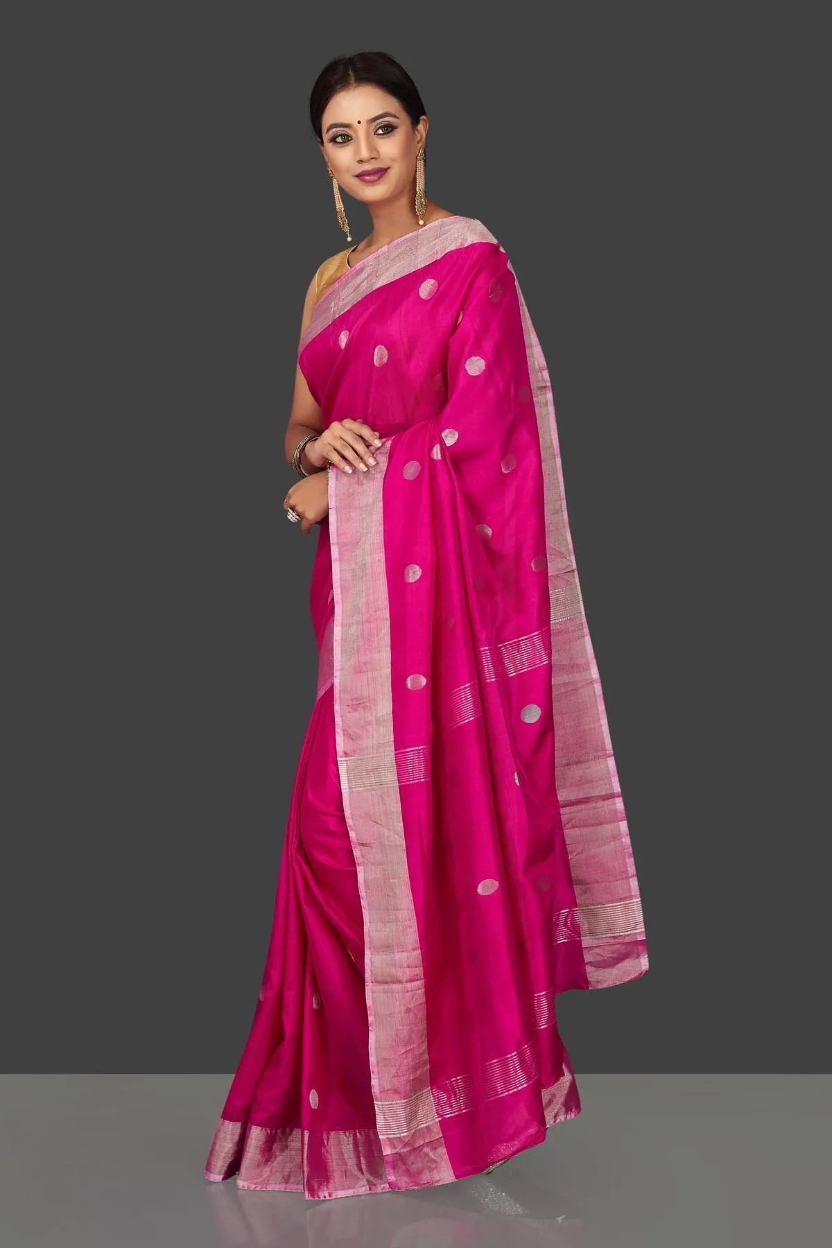 90J790 Pink Uppada Silk Saree with Zari Buta and Border