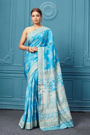 91A099 Sky Blue Embroidered Saree Set