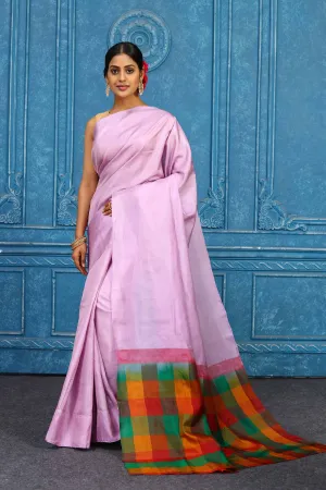 91A465 Lilac Kanjivaram Saree with Multicolor Check Pallu