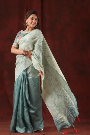 92A044 Ombre Grey Crushed Tissue Silk Saree With Blouse