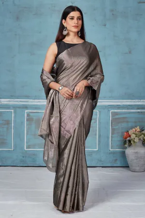 92A169 Metallic Grey Tissue Silk Zari Sari