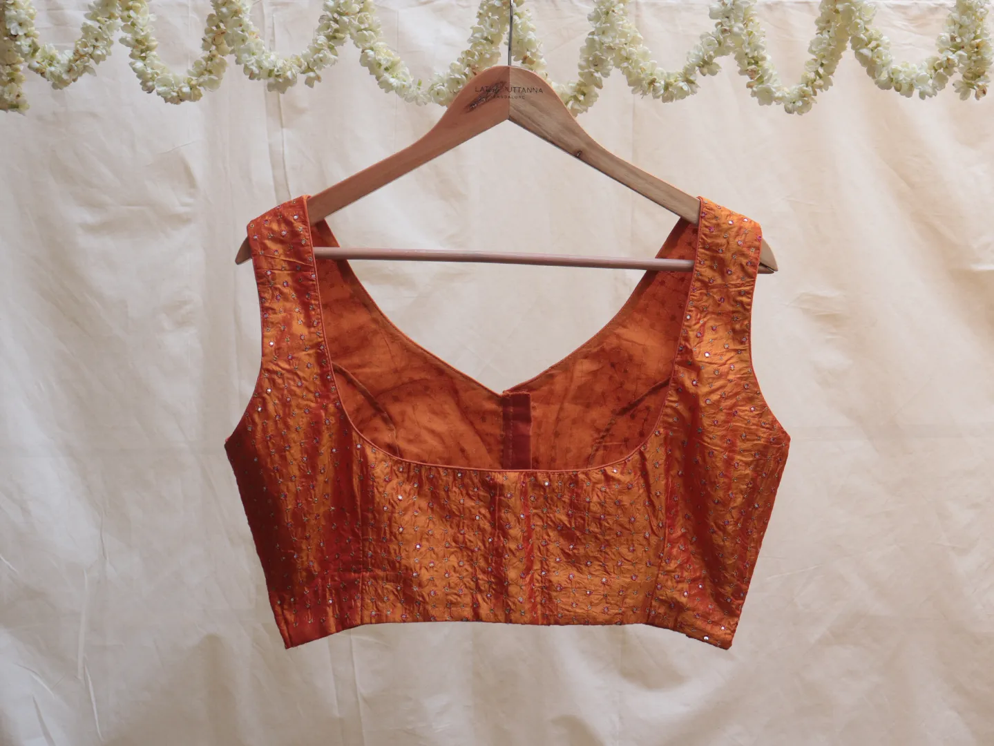 Aerospace orange, Karnataka silk, Hand embroidery blouse