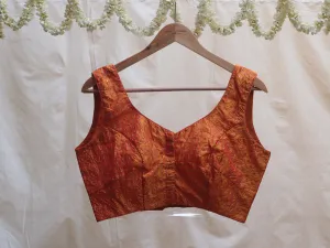 Aerospace orange, Karnataka silk, Hand embroidery blouse