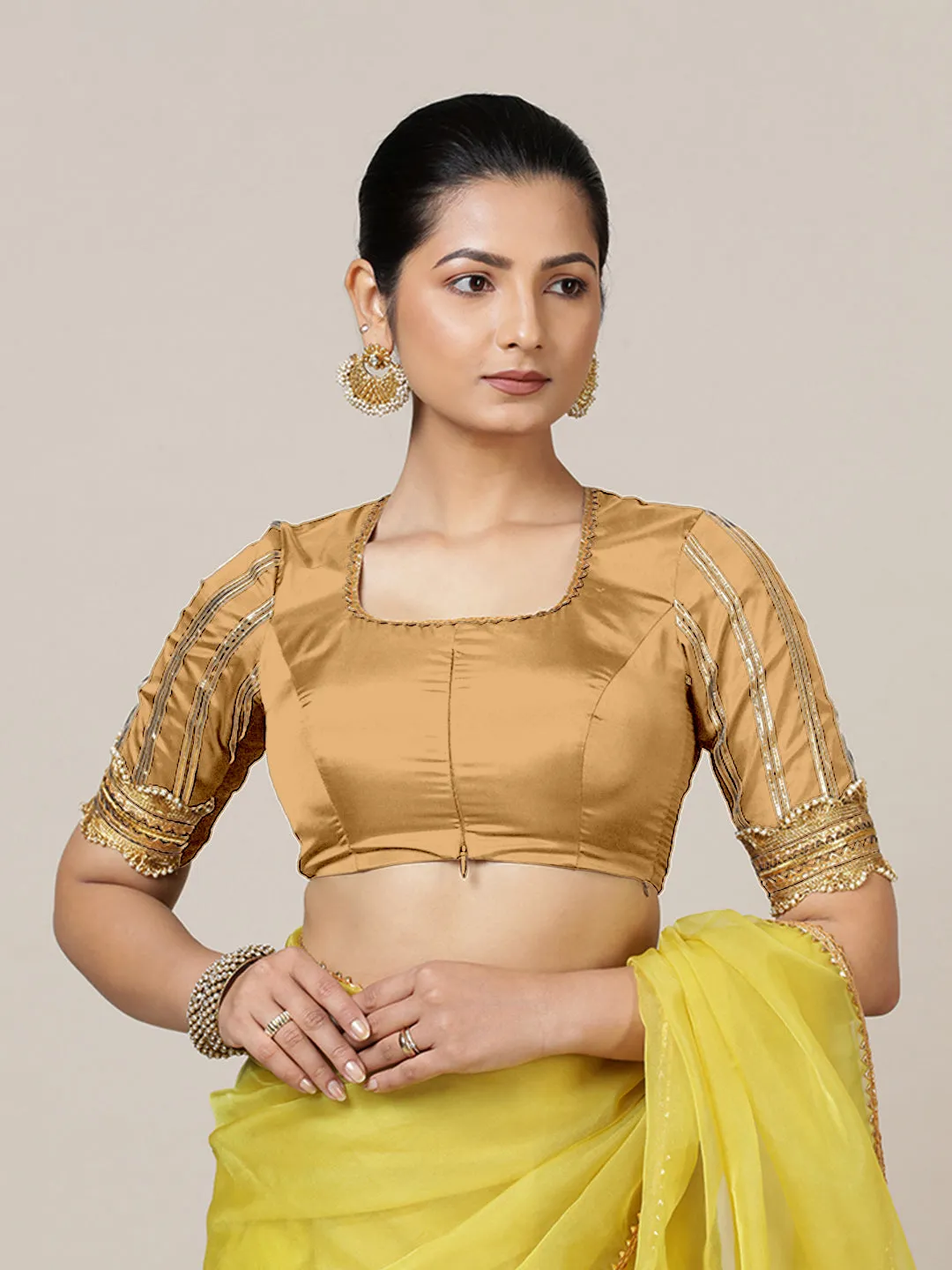 Aziza x Tyohaar | Elbow Sleeves Saree Blouse in Gold