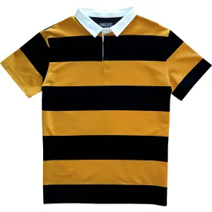 Black and Yellow Comfortable Stretch Short Sleeve Striped Men's Rugby Shirt