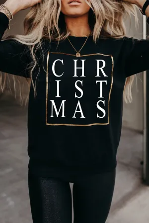 Black Christmas Text Print Sweatshirt