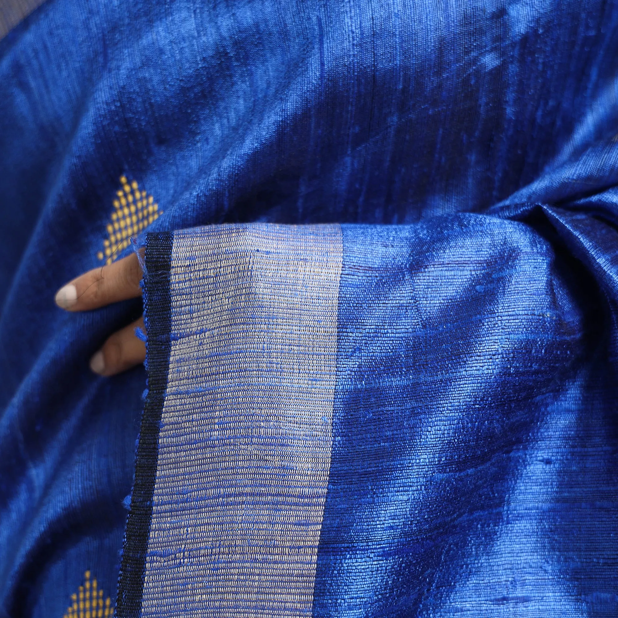 Blue - Bhagalpuri Handloom Desi Tussar Silk Zari Border Saree