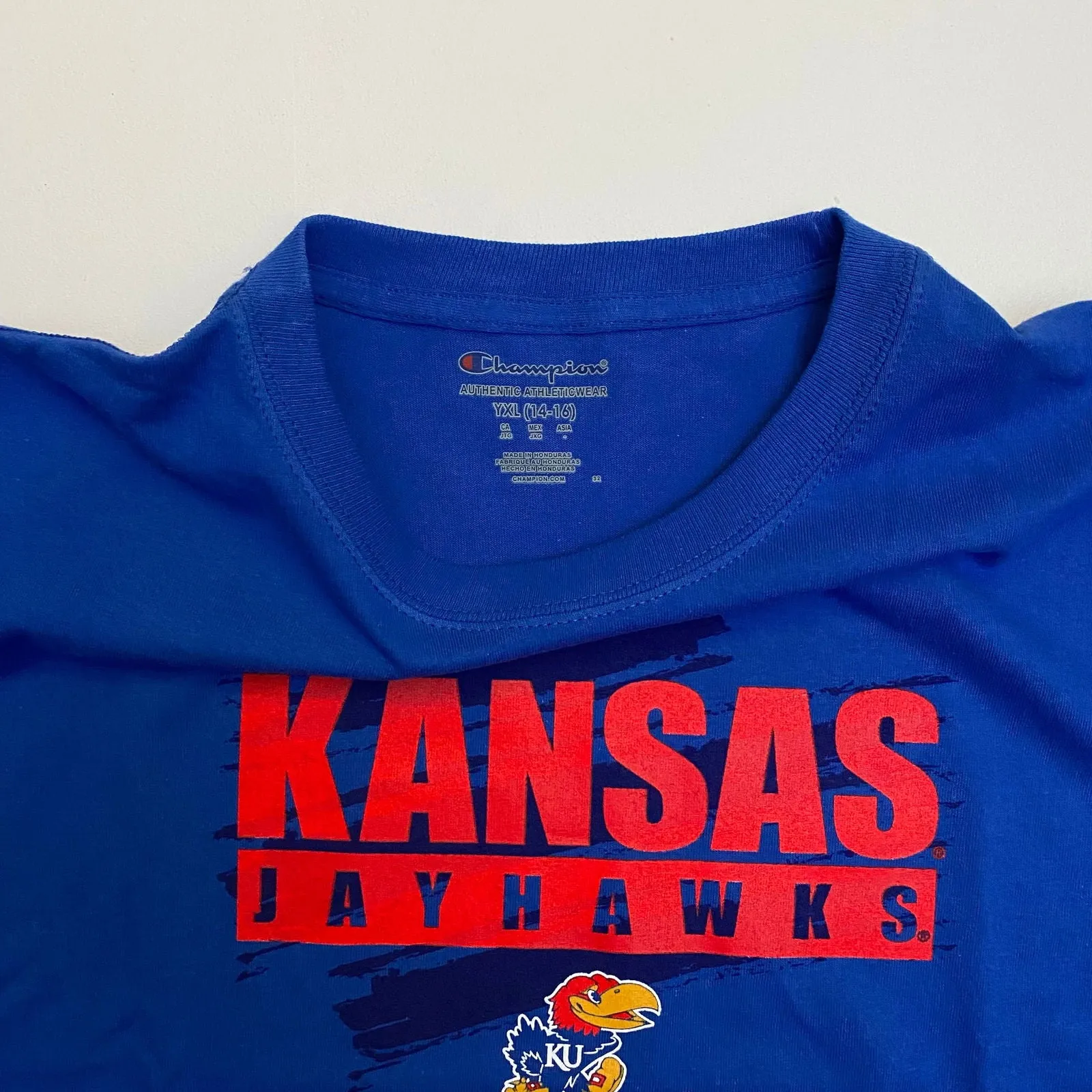 Champion Kansas Jayhawks T-Shirt | YXL (14-16) Youth | Royal Blue Graphic | NWT