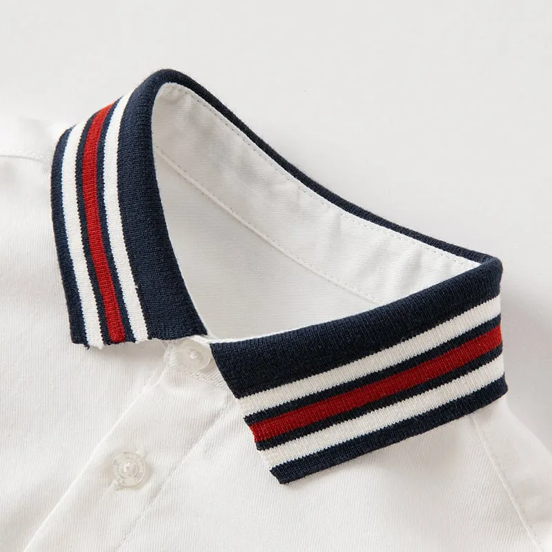 Contrast Striped Trim Boy White Shirt