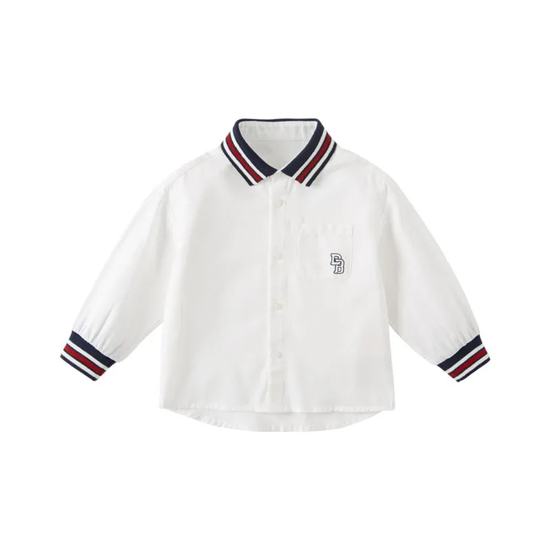 Contrast Striped Trim Boy White Shirt