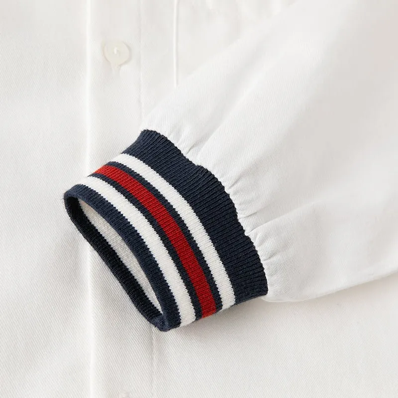 Contrast Striped Trim Boy White Shirt