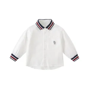 Contrast Striped Trim Boy White Shirt