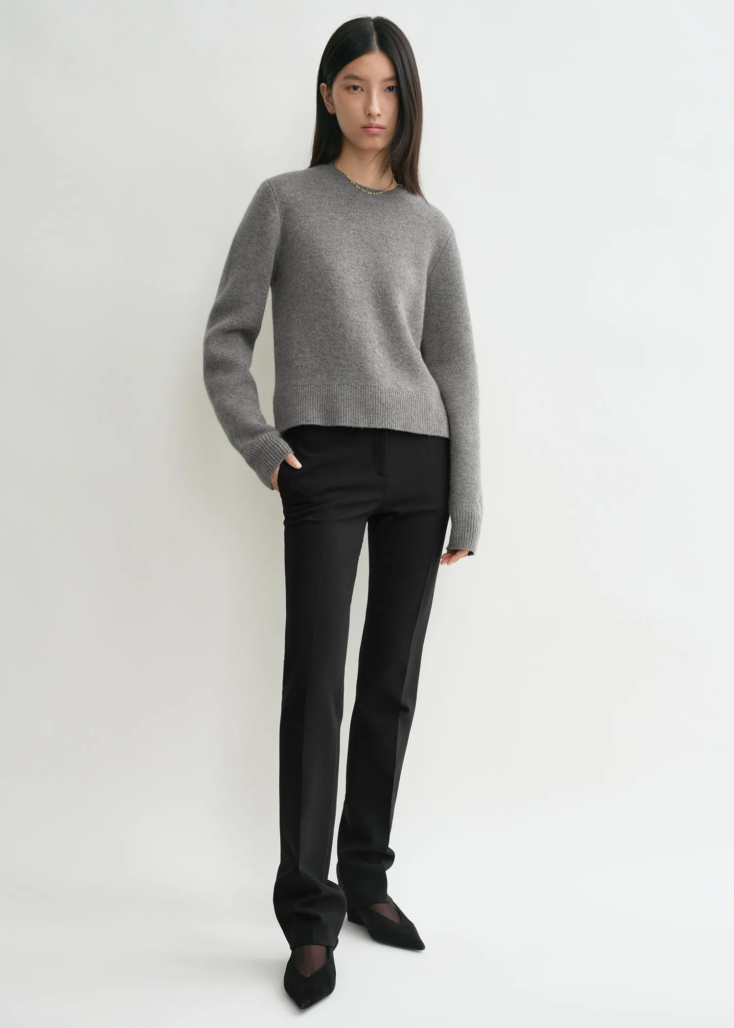 Cropped crew-neck knit grey melange