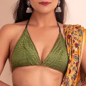 Designer Backless Halter Blouse in Sequence Fabric with Embroidery - Bikini Style, Non-Padded