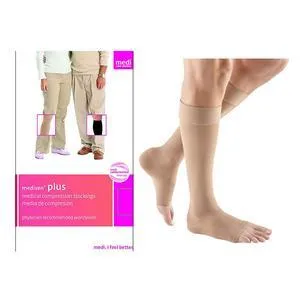 Extra Wide Calf with Silicone Band, 30-40, Open Toe, Beige, Size 7