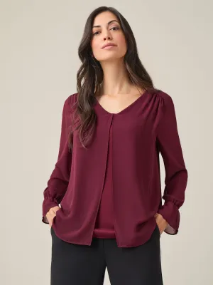 Flounce Sleeve Blouse, Crepe De Chine