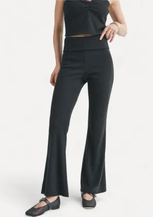 Good For Her Folded Waist Flare Pants - Black