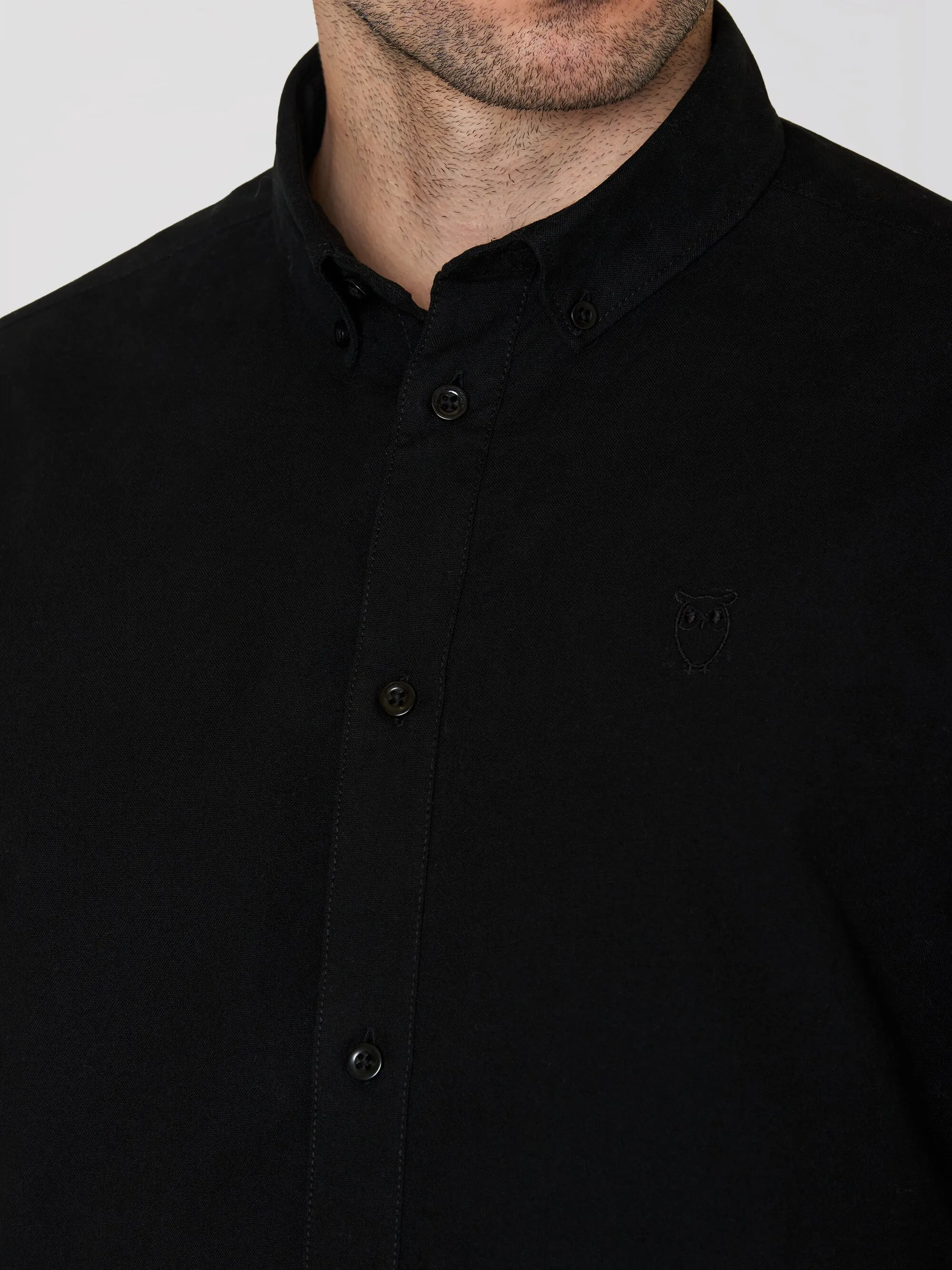 HARALD small owl oxford regular fit shirt - GOTS/Vegan - Black Jet