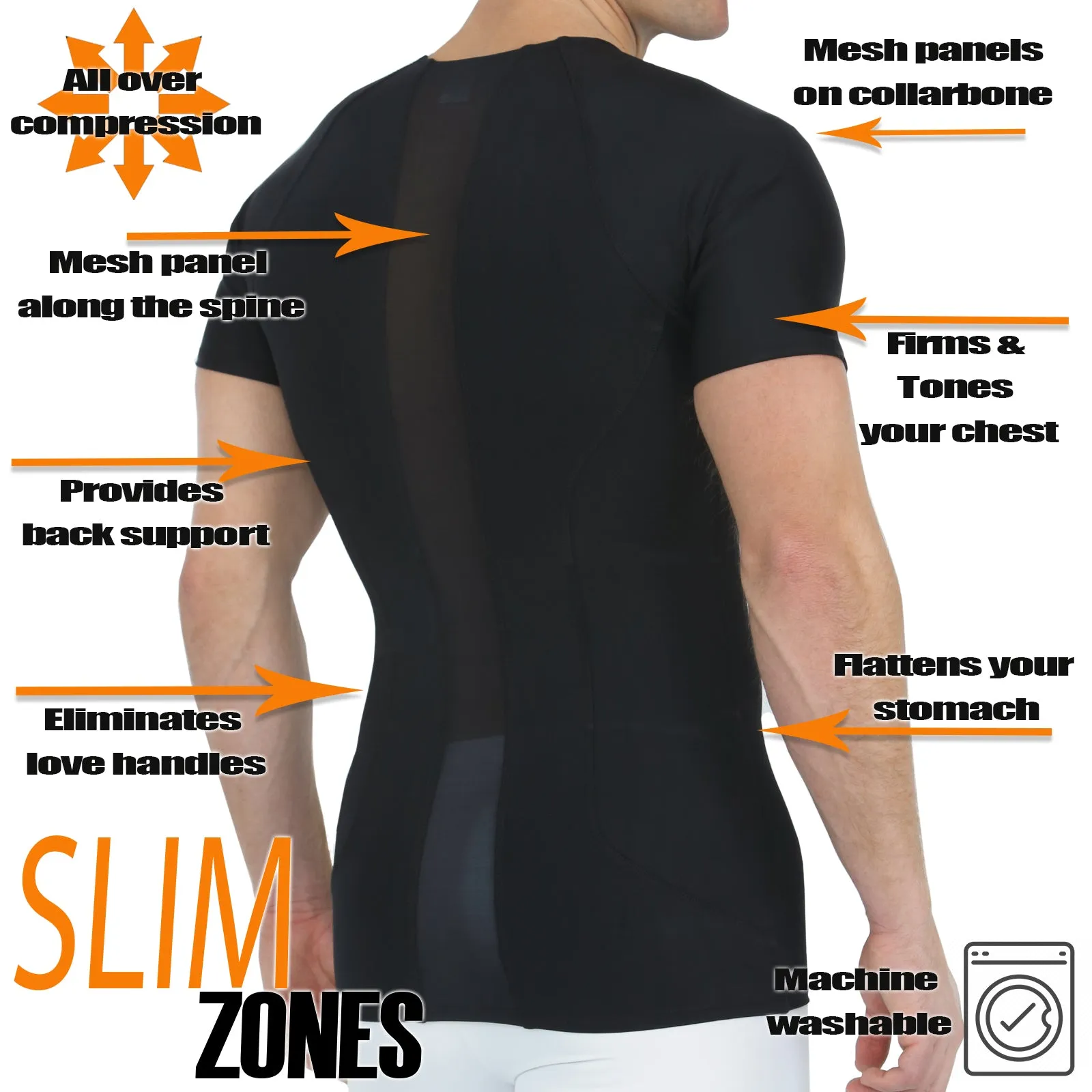 Insta Slim Men’s Side & Back Power Mesh Panel Crew Neck Shirt TS2307