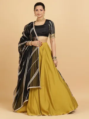 Jhalak Aziza 3-Piece Lehenga Set | Mustard Lehenga, Charcoal Black Blouse | With Chandni Black Dupatta