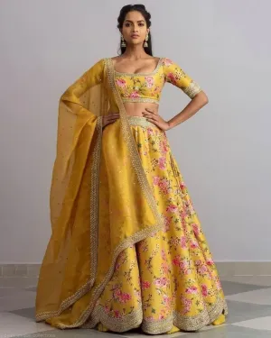 Lehenga choli for women Yellow Floral Print, Sequins Work designer party wear indian wedding wear bridal wear lengha chol