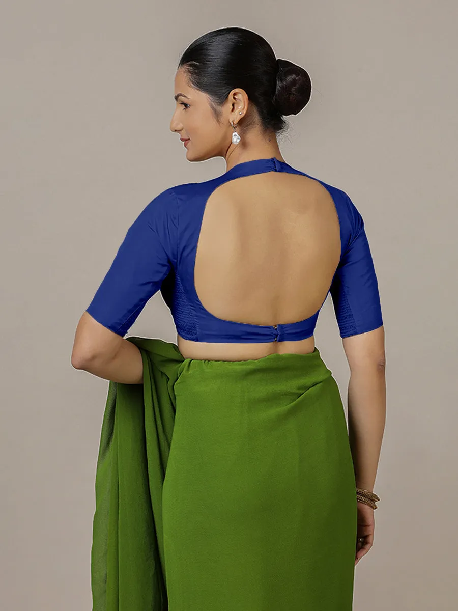 Myra x Rozaana | Cobalt Blue Backless Saree Blouse w/ FlexiFit™