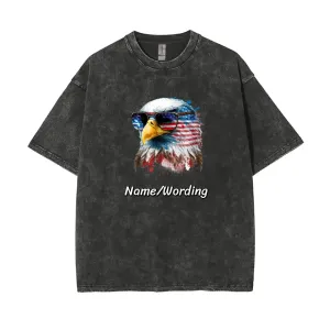 Personalized Patriotic T-shirt, Water-Wash Cotton Tee with Flag,89000-23020032