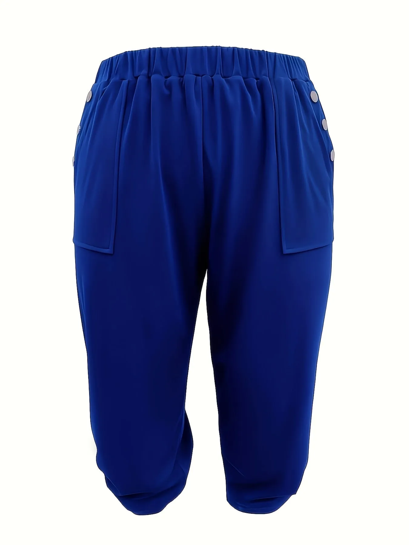 Plus Size Plain Button Decor Capri Pants - Casual Comfort with Chic Detailing