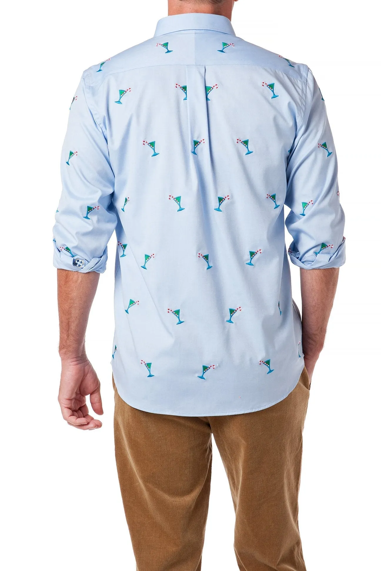 Straight Wharf Shirt Blue Oxford with Martini Candy Cane