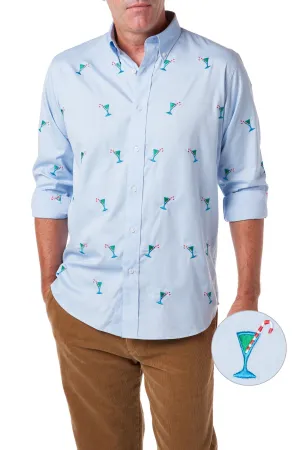 Straight Wharf Shirt Blue Oxford with Martini Candy Cane