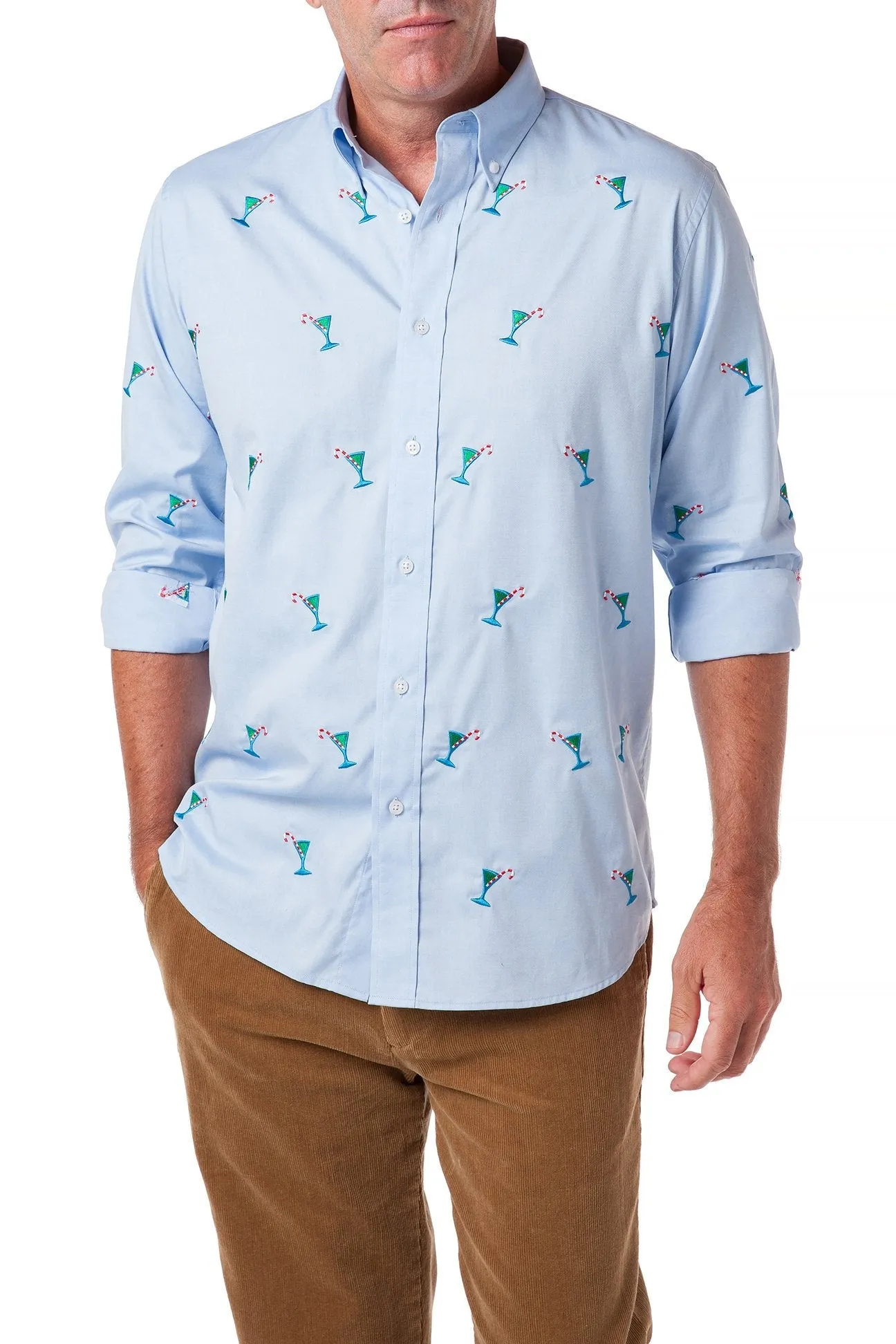 Straight Wharf Shirt Blue Oxford with Martini Candy Cane