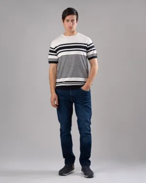 STRIPED KNIT T-SHIRT  - OFF WHITE