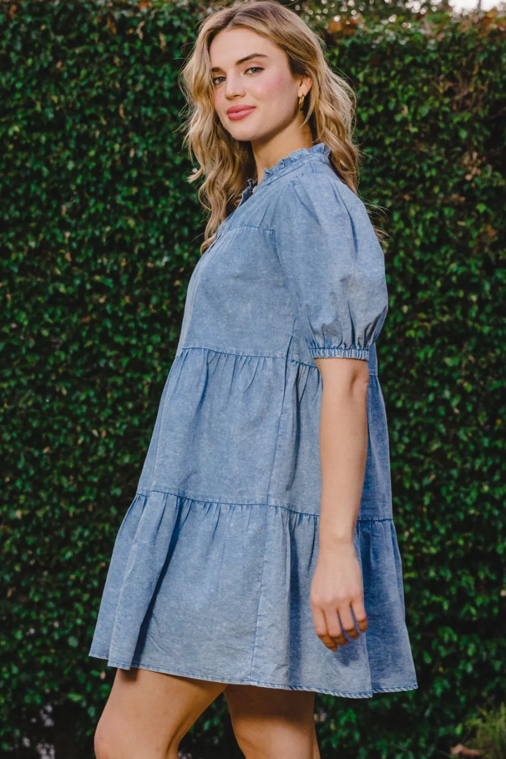 Traci Washed Tiered Mini Denim Dress