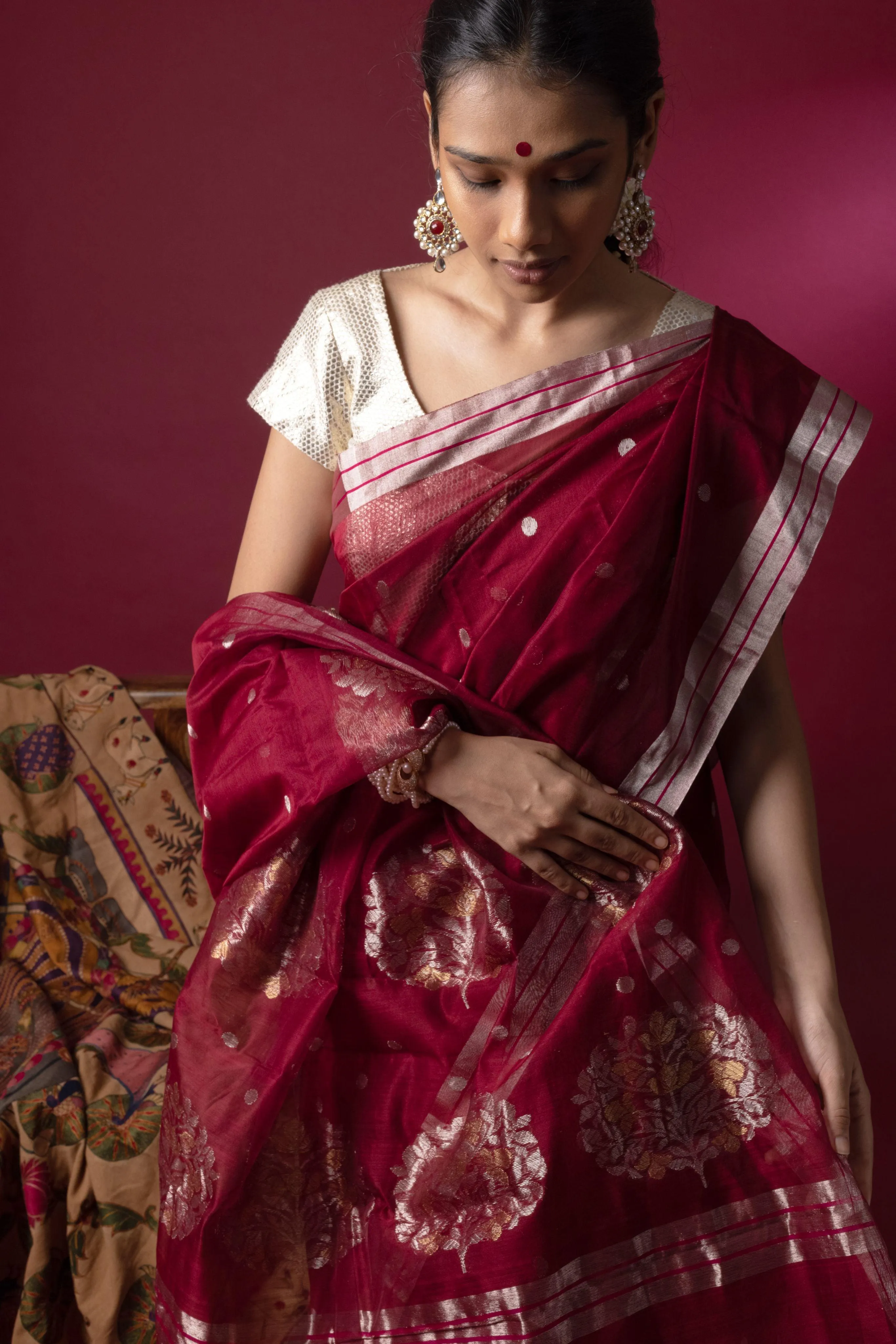 Utsav- Ruby silk cotton Chanderi saree