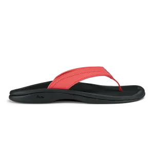 Women's Olukai ‘Ohana Beach Sandal Color: Hot Coral / Black